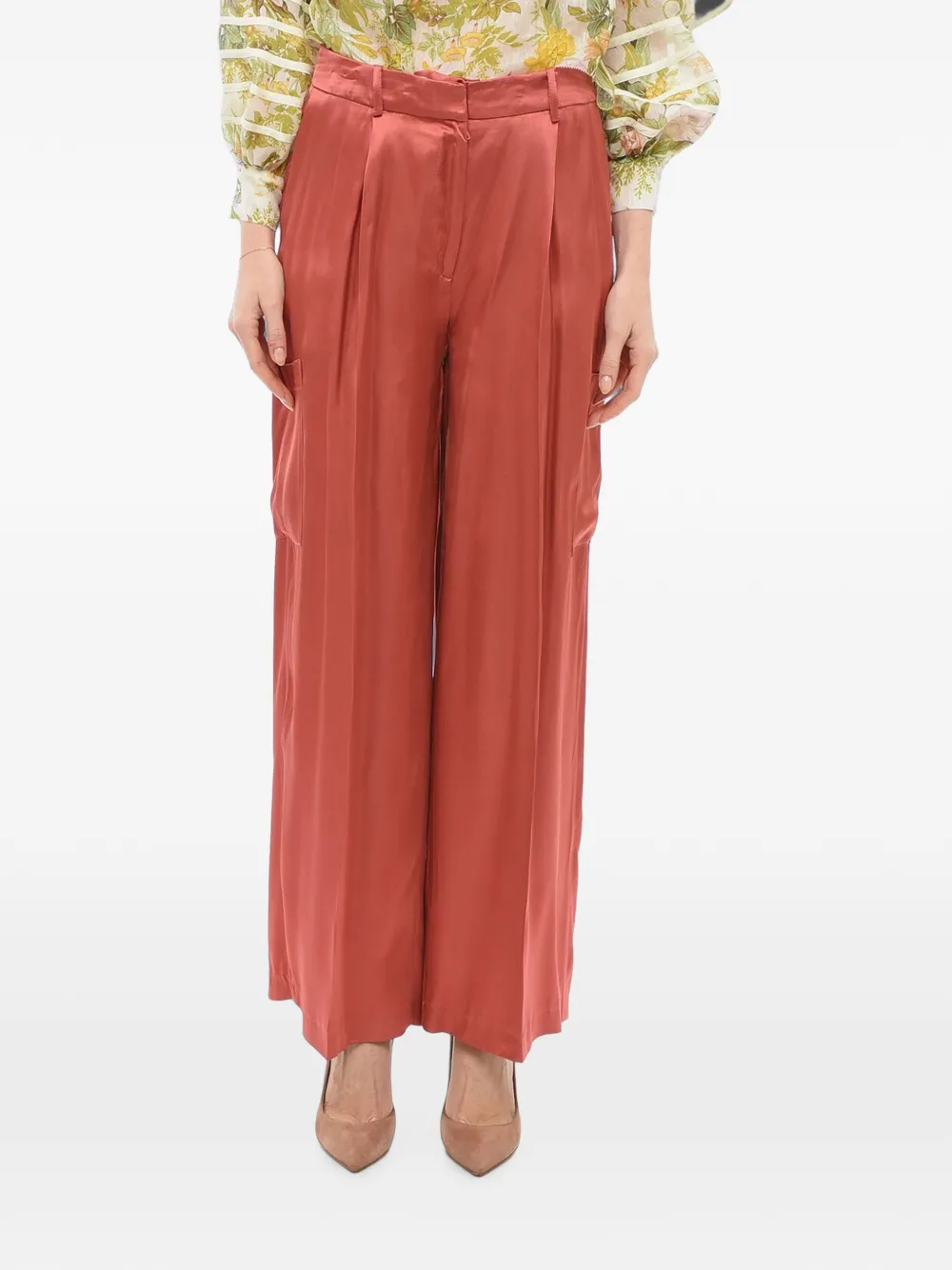 LouLou de Saison pleated satin tailored trousers - Orange