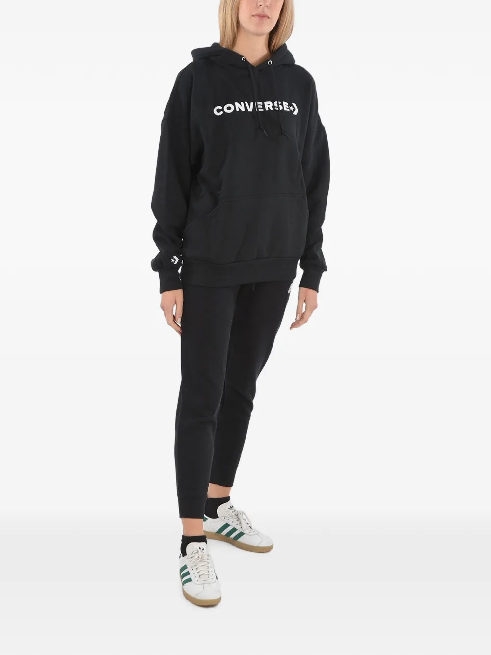 Converse embroidered-logo hoodie Zwart
