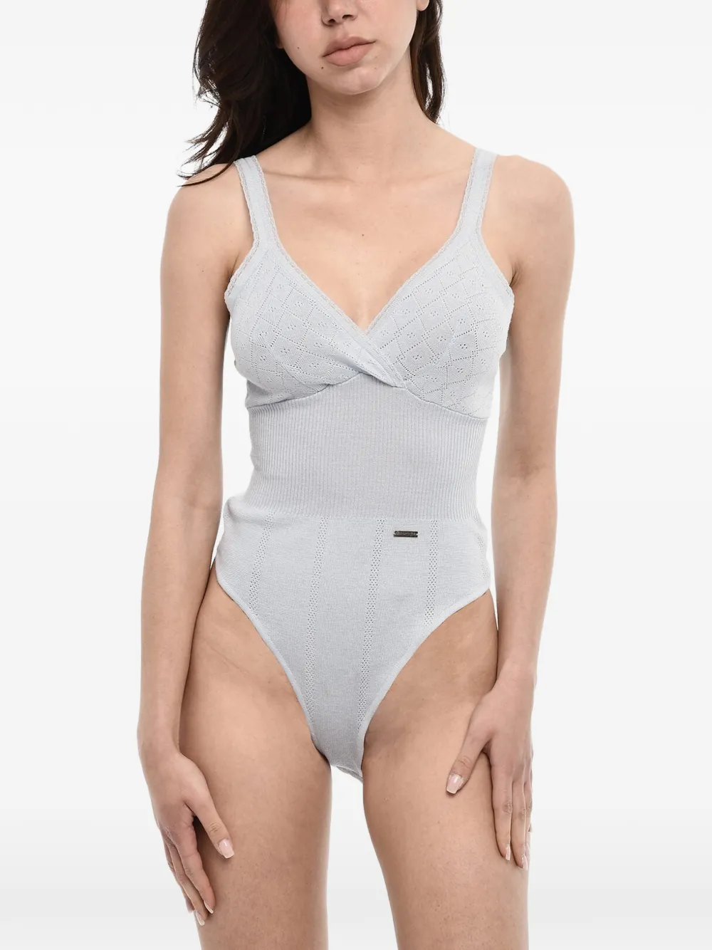 DSQUARED2 pointelle-knit V-neck bodysuit - Grau