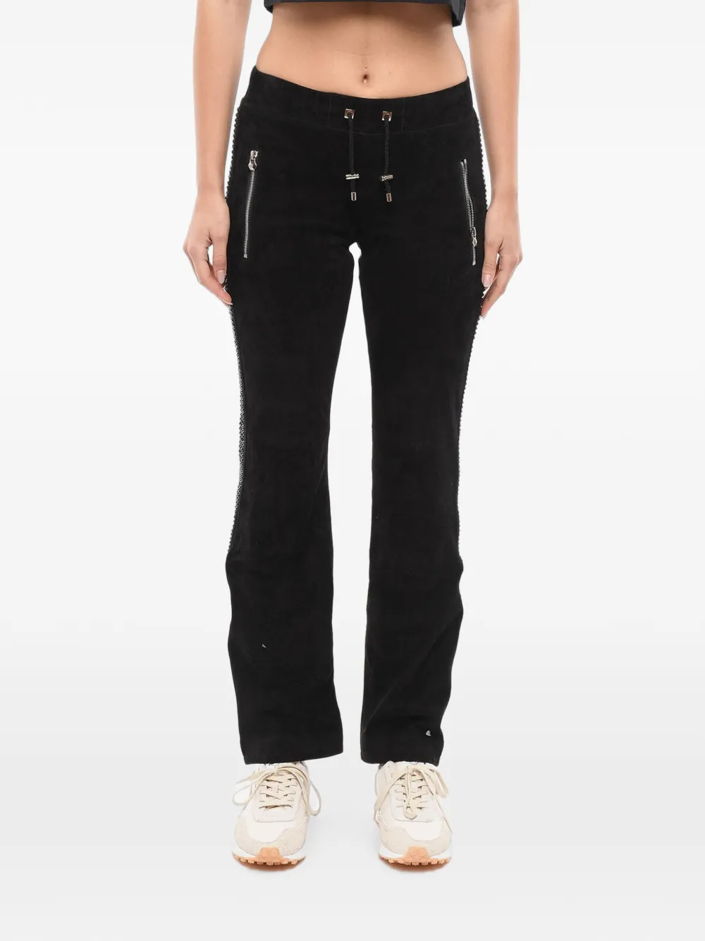 Philipp Plein crystal-embellished suede trousers - Schwarz