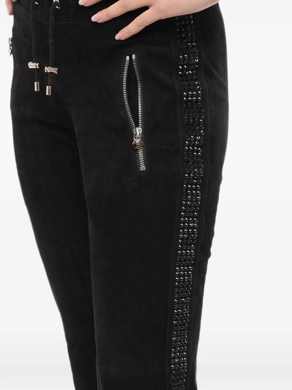 Philipp Plein crystal-embellished suede trousers Zwart