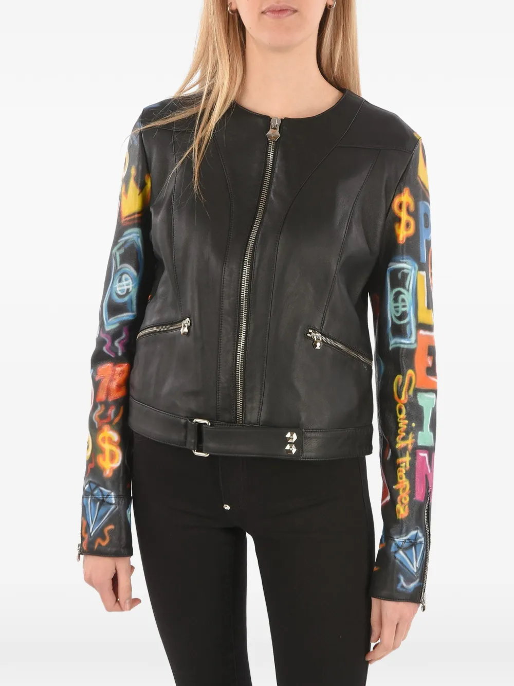 Philipp Plein graffiti-printed leather jacket - Schwarz