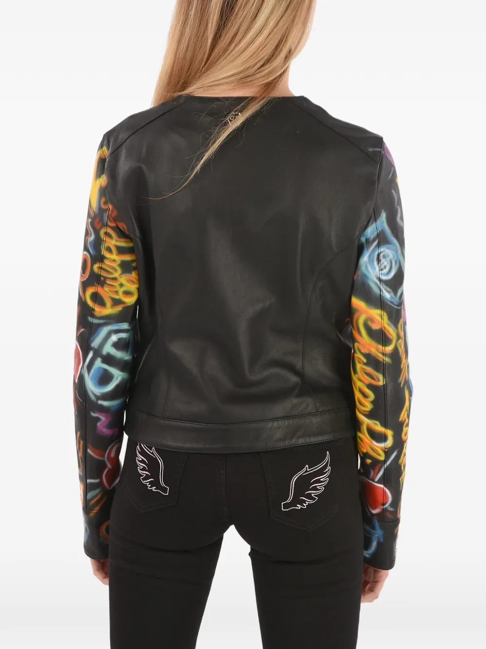 Philipp Plein グラフィティ レザージャケット | ブラック | FARFETCH JP