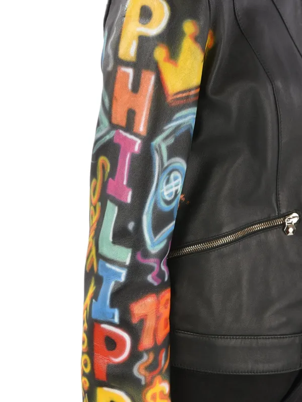 Philipp Plein グラフィティ レザージャケット | ブラック | FARFETCH JP
