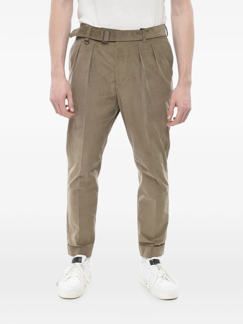 Paolo Pecora Corduroy-texture Pleated Cotton Trousers In Brown