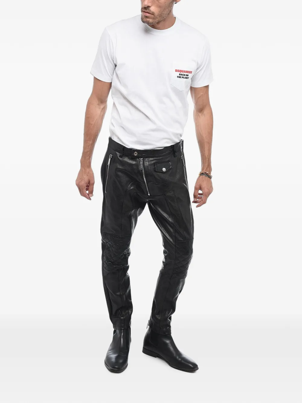 DSQUARED2 Bikerbroek met gewatteerd detail Zwart