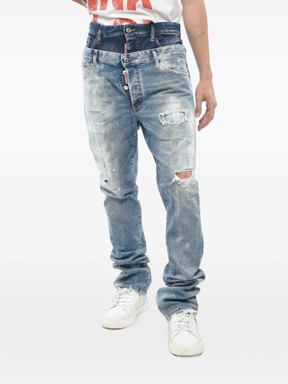 DSQUARED2 Twin Pack distressed layered-waist skinny jeans - Blau