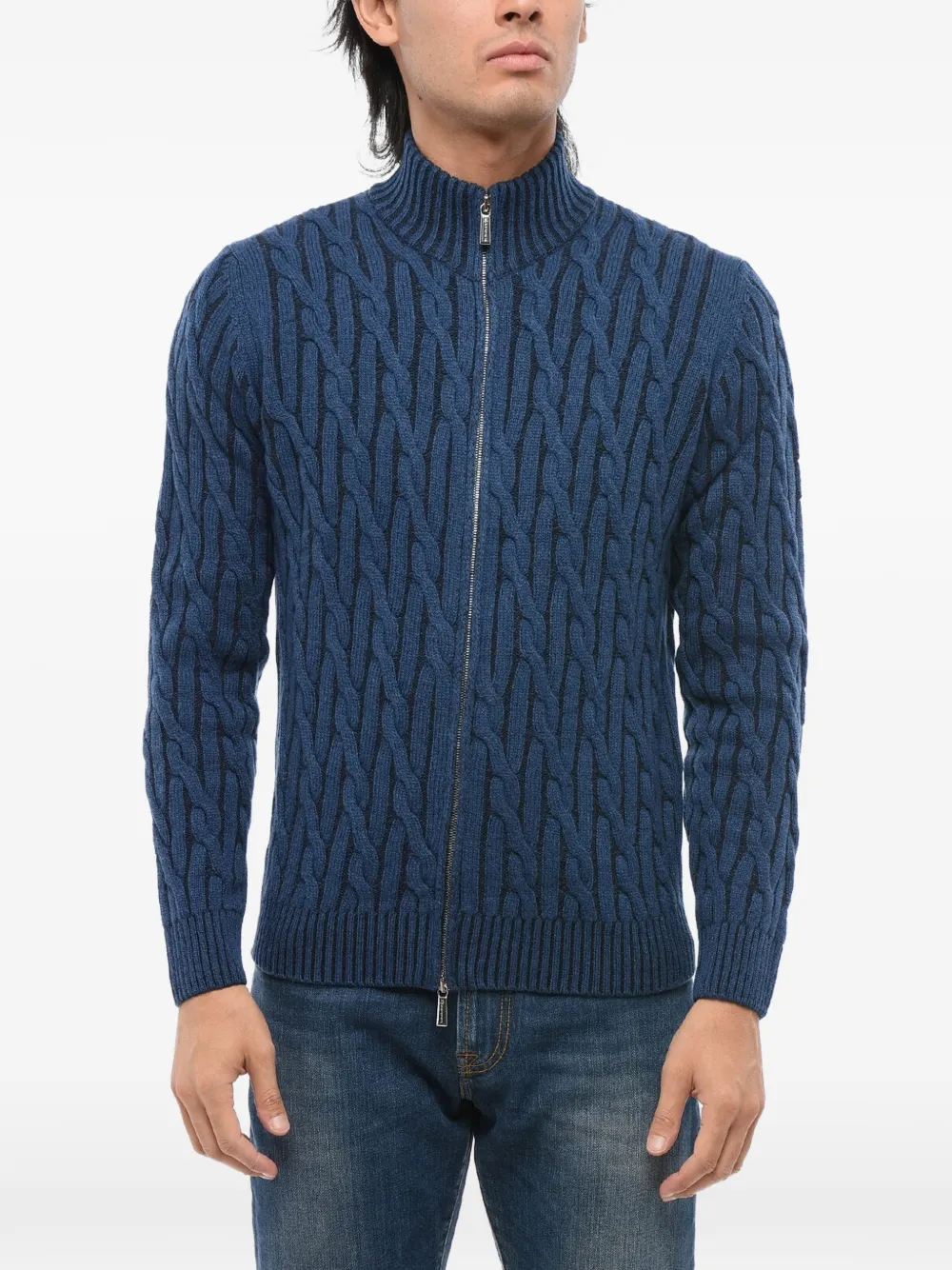 Moorer cable-knit zip-up sweater - Blau