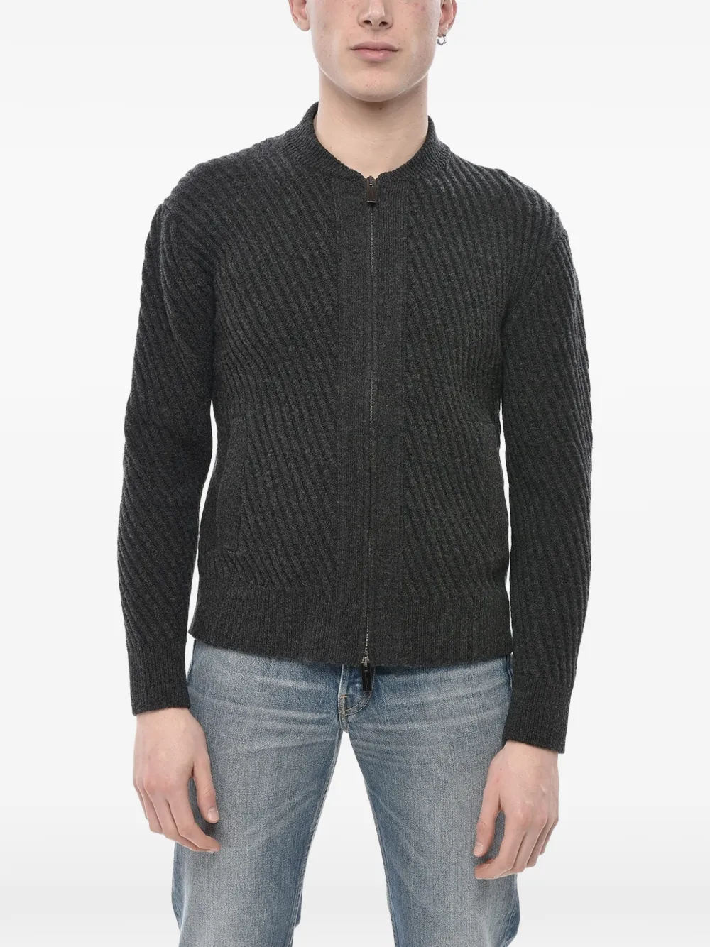 Paolo Pecora Ribbed Zip-up Cardigan In Grey