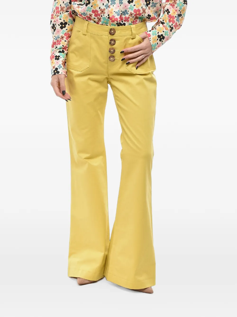 Inès De La Fressange patch-pocket bootcut trousers - Gelb