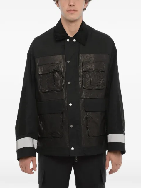 Neil Barrett leather-panelled ribbed-collar shirt jacket