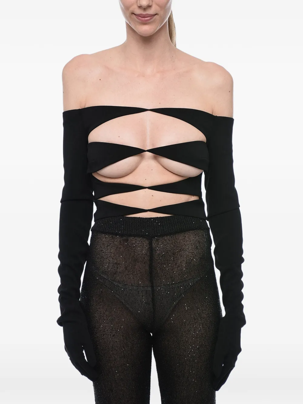 Monot Cut-out Off-shoulder Glove Top In Black