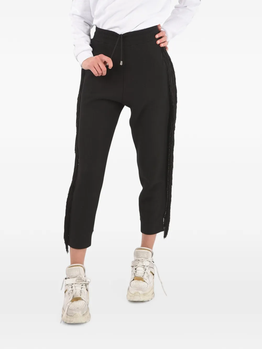 Philipp Plein fringed-trim cropped track pants - Schwarz