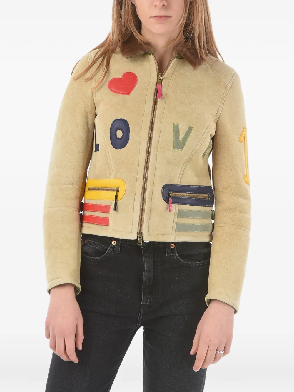 History Repeats embroidered shearling jacket - Nude