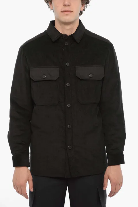Neil Barrett quilted-panel ribbed-velour overshirt