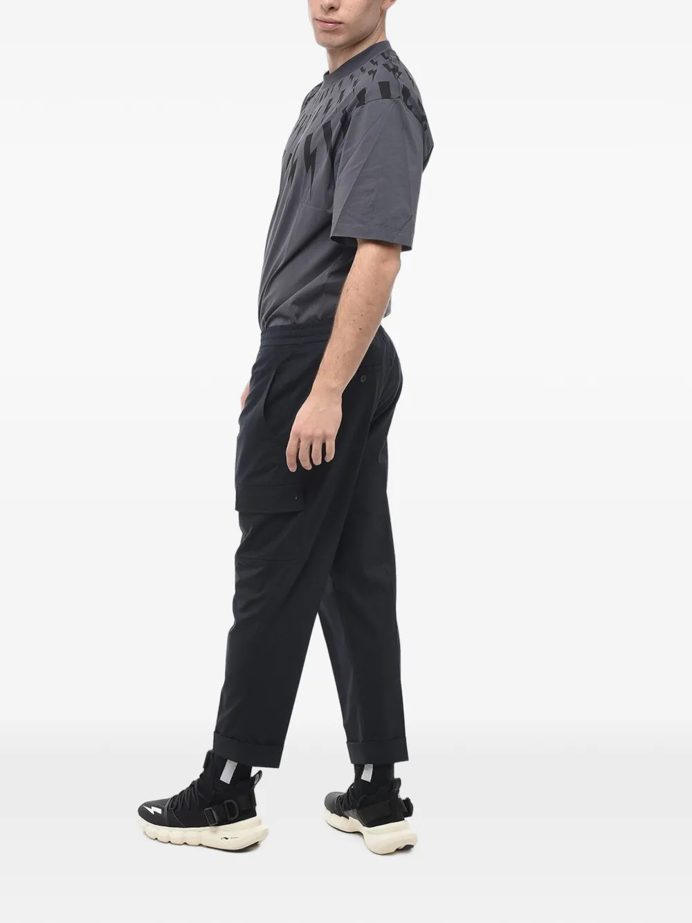 Neil Barrett elasticated-waist turned-up hem trousers Blauw