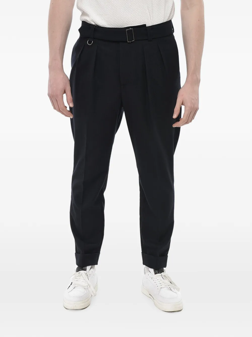 Paolo Pecora Belted Pleated Trousers In Blue