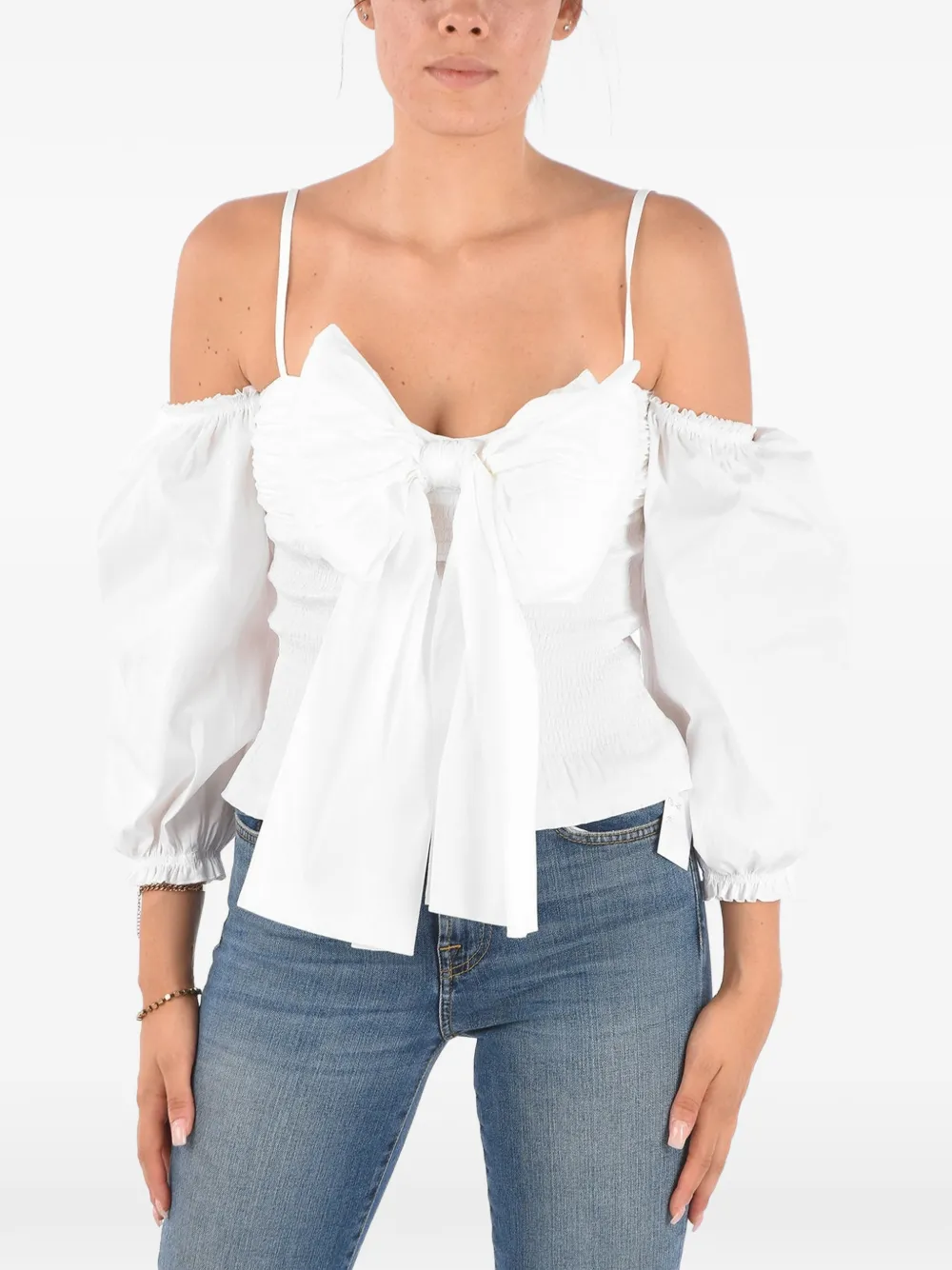 RED Valentino bow-detail cold-shoulder blouse - White