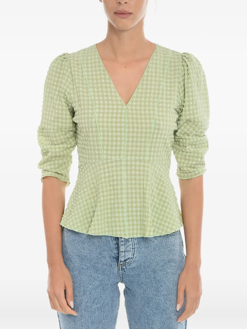 Notes du Nord Emmi seersucker V-neck blouse
