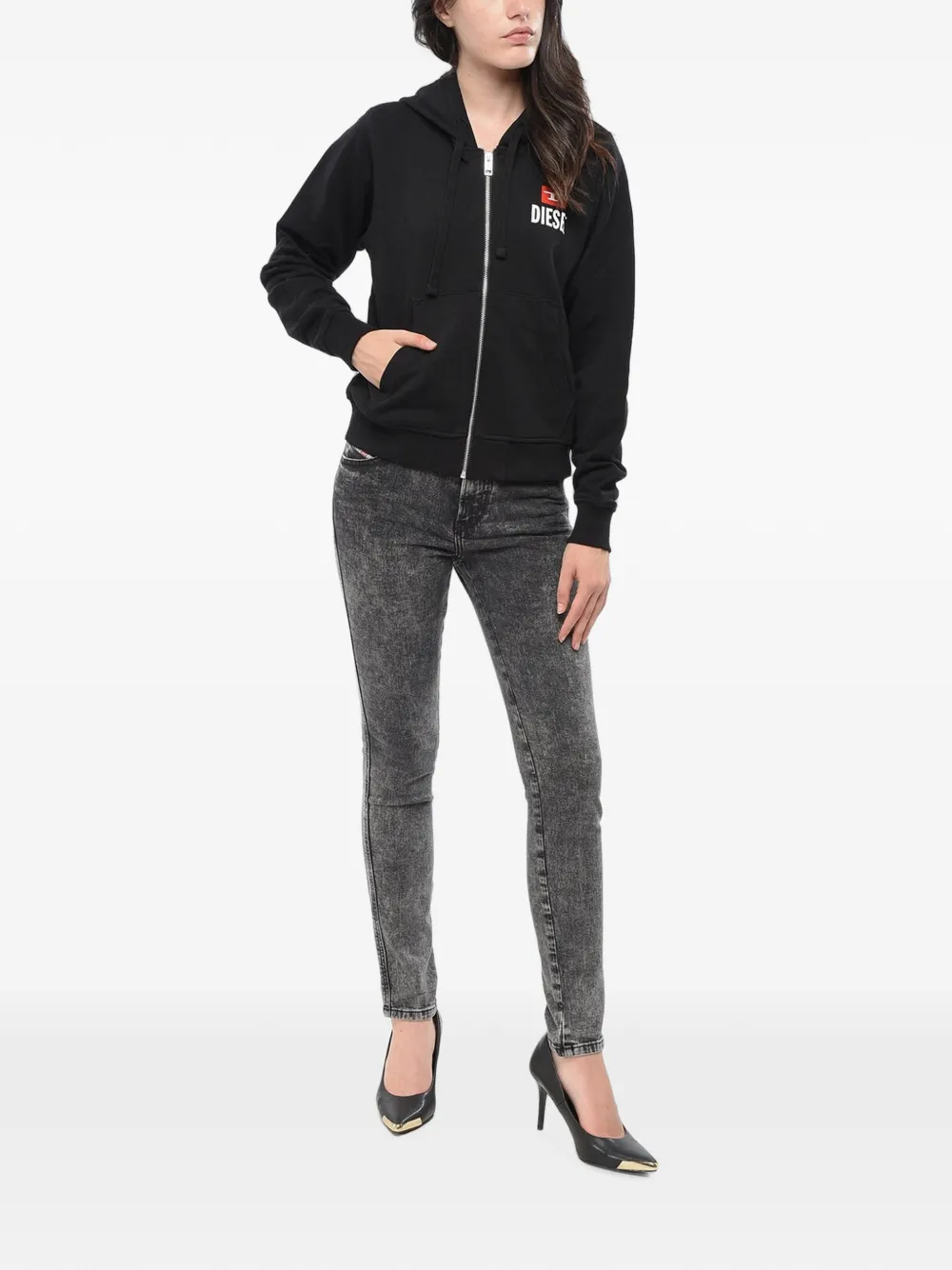 Diesel logo-print full-zip hoodie Zwart