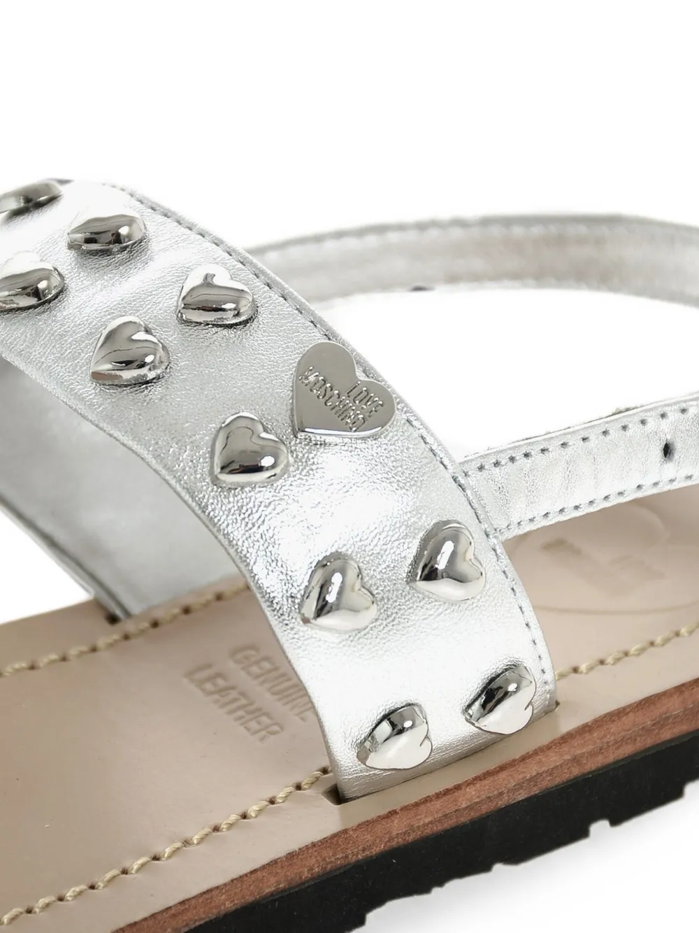 Moschino heart-stud silver leather sandals Zilver