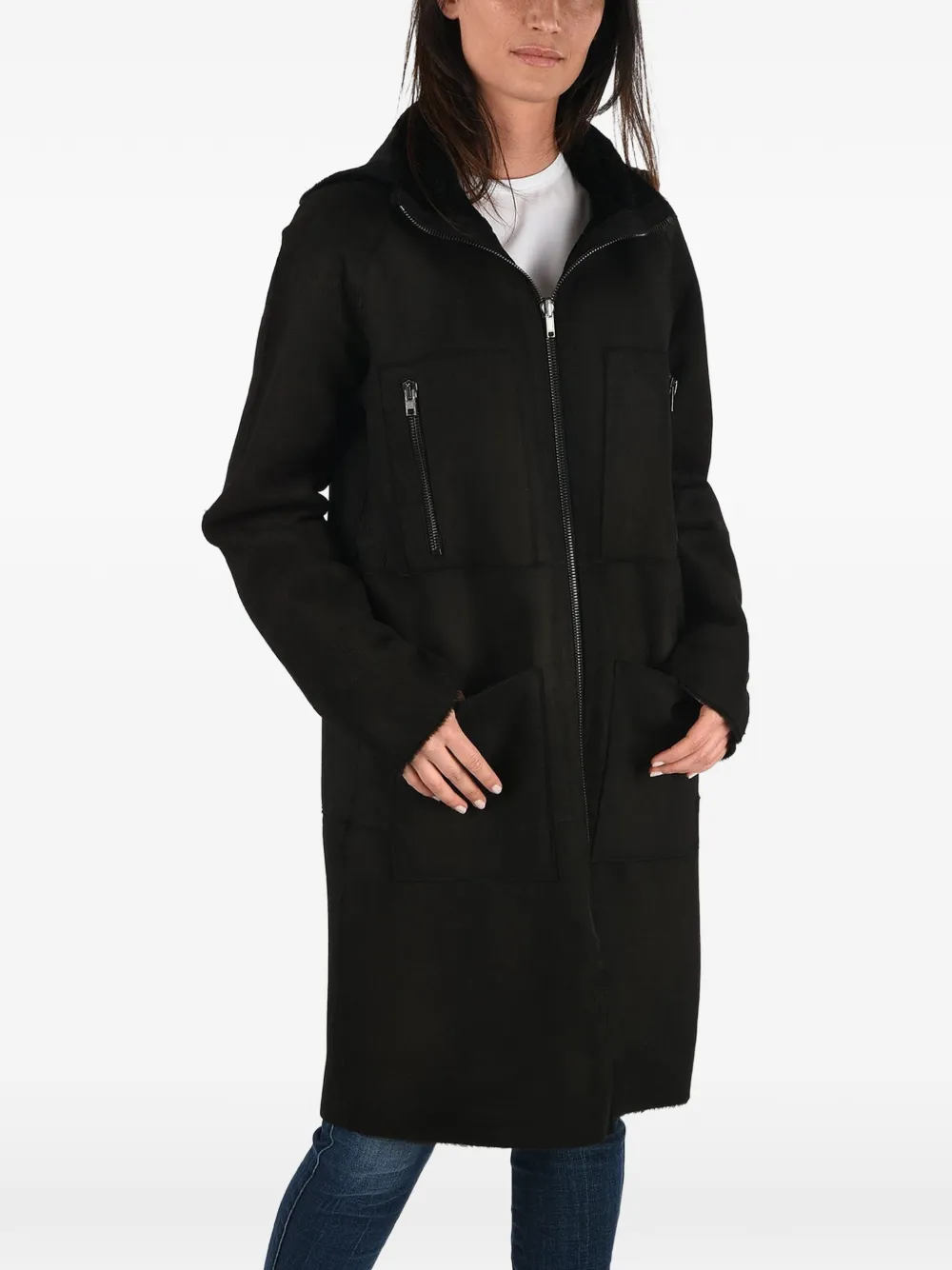 Diesel hooded zip-up leather coat - Schwarz