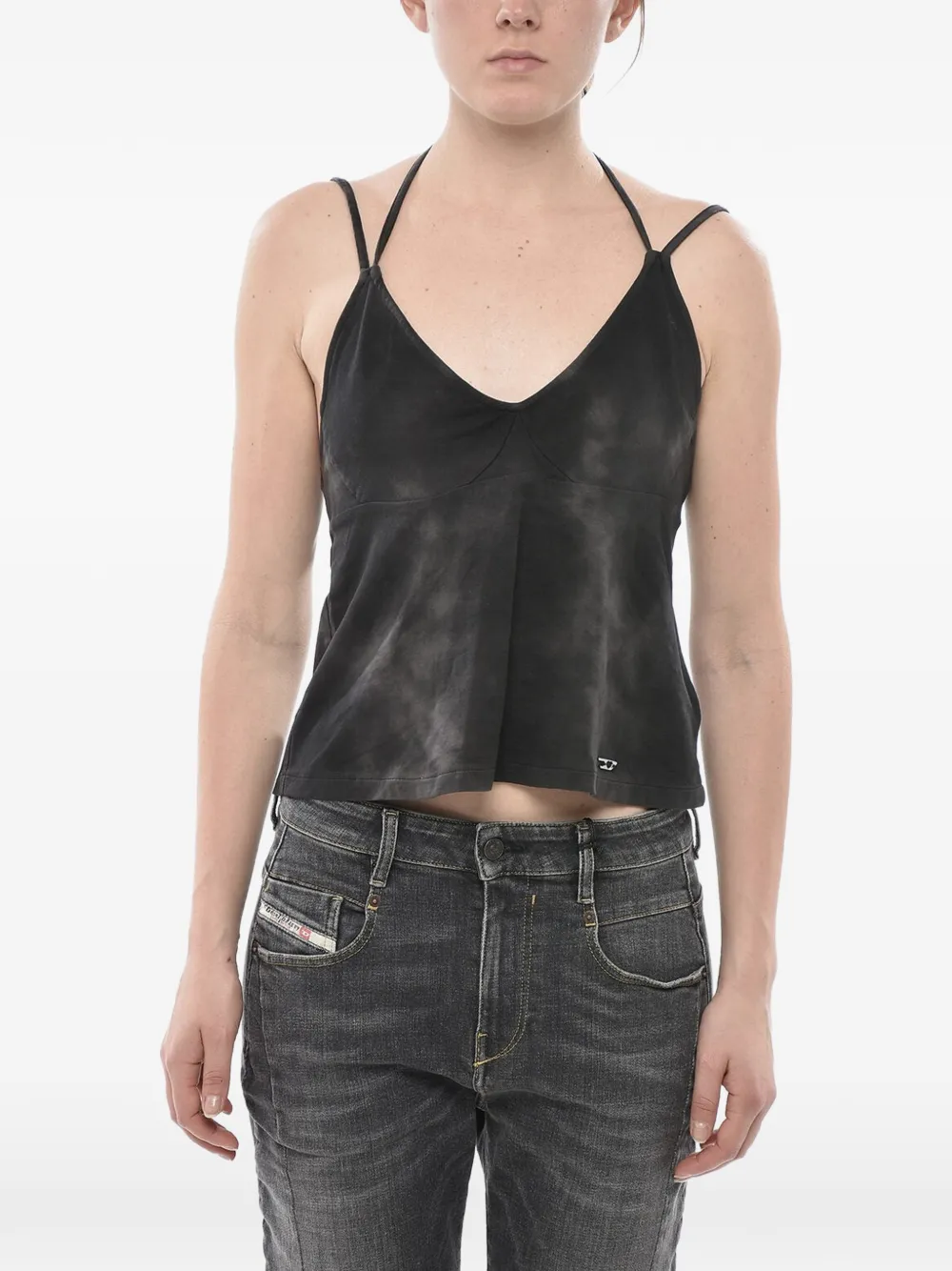 Diesel faded-effect V-neck top - Schwarz