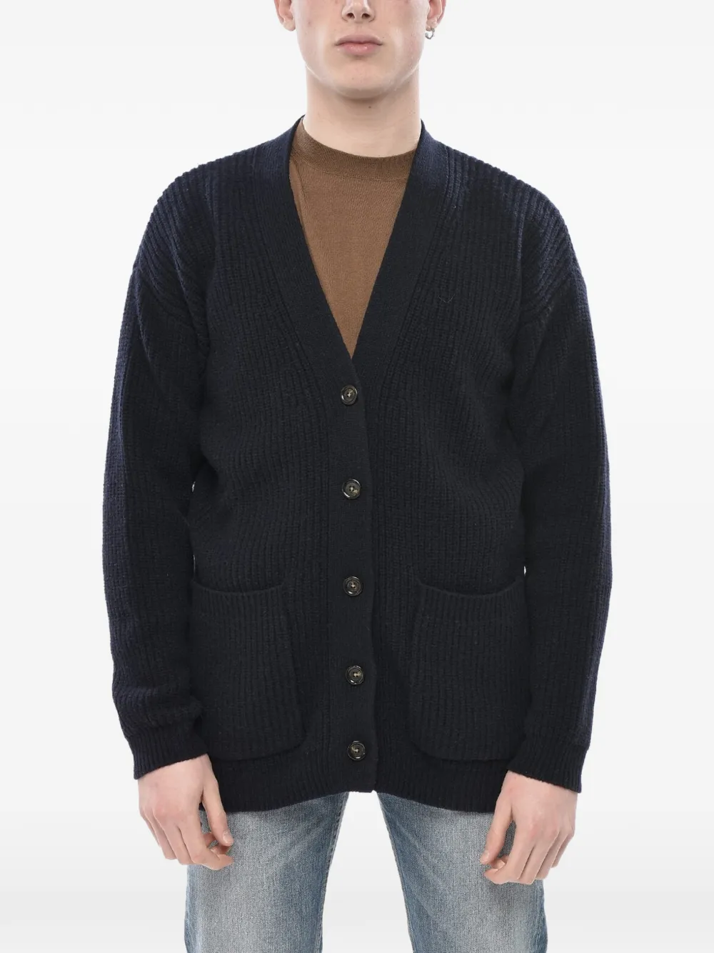 Paolo Pecora V-neck ribbed-knit cardigan - Blue