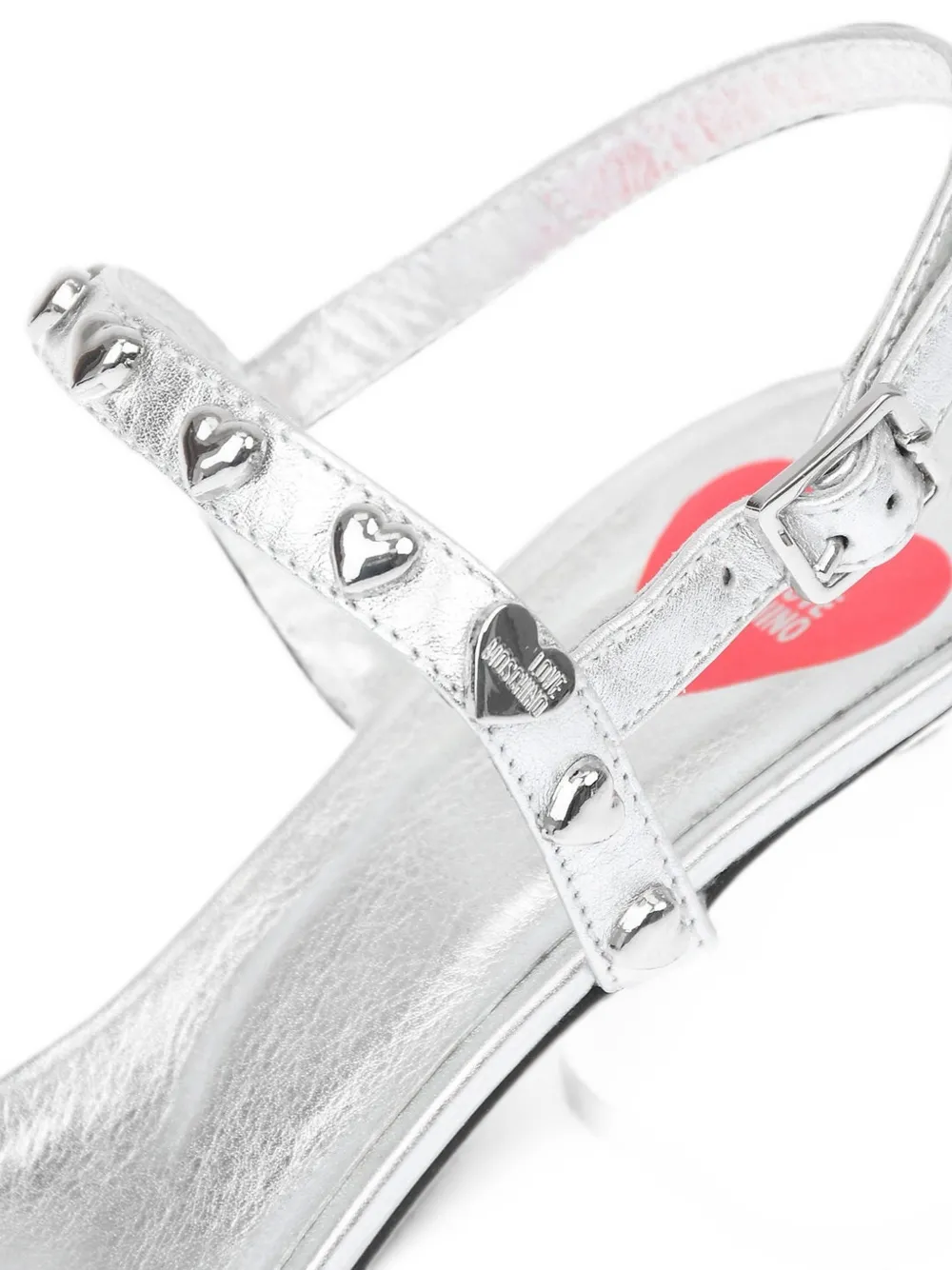 Moschino Love heart-stud laminated leather sandals Zilver