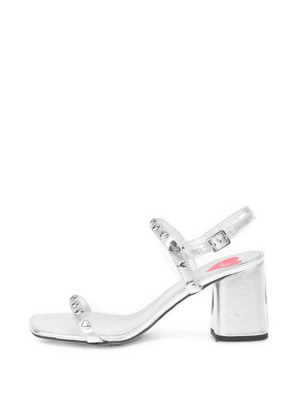 Moschino Love heart-stud laminated leather sandals Zilver
