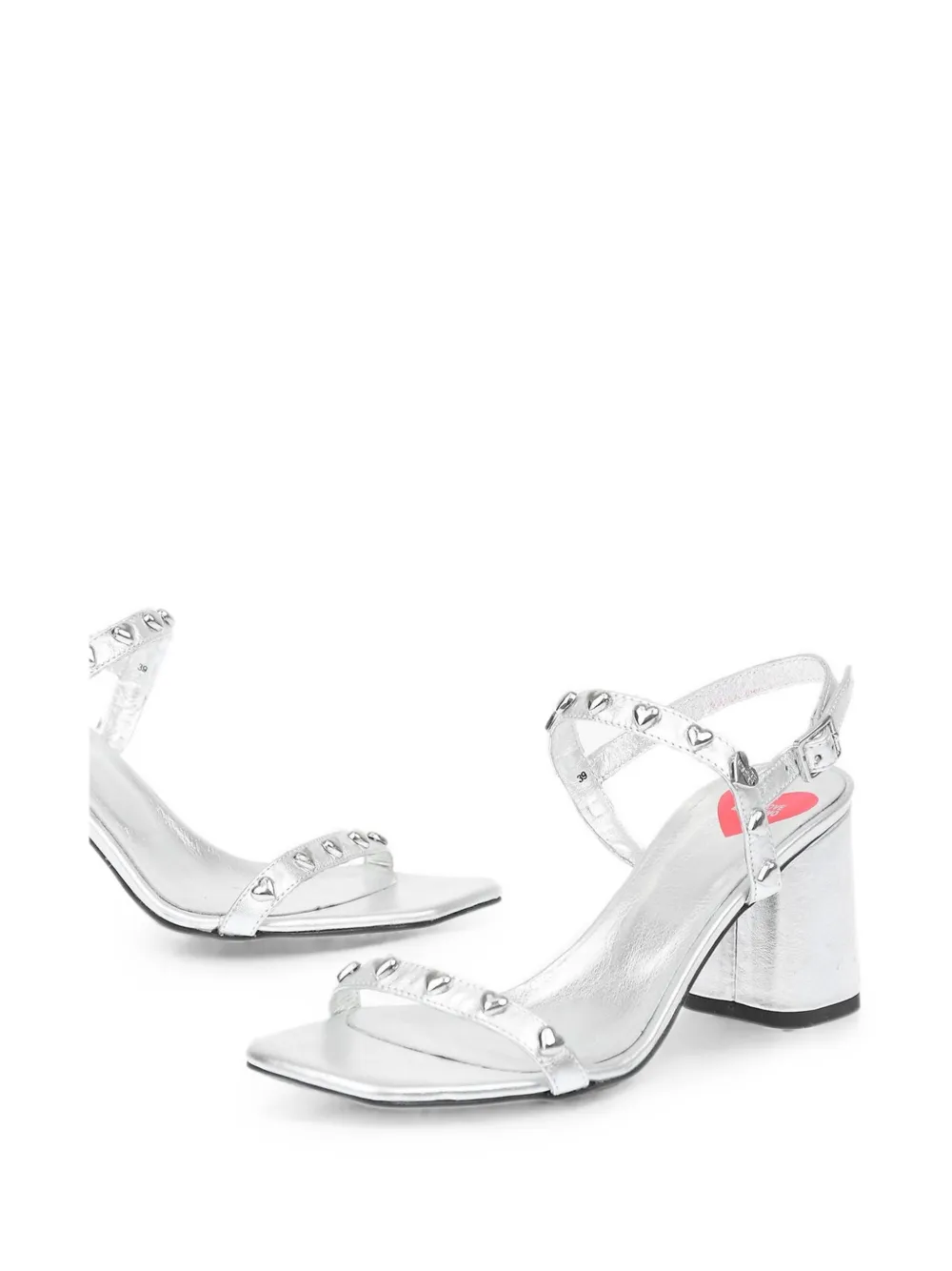 Moschino Love heart-stud laminated leather sandals Zilver