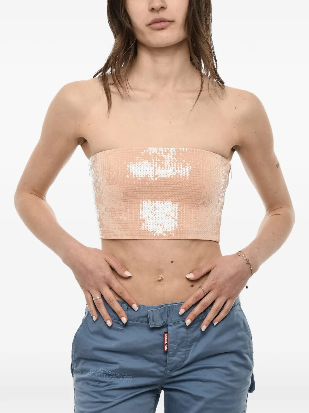 DSQUARED2 Disco sequin-embellished strapless crop top - Nude