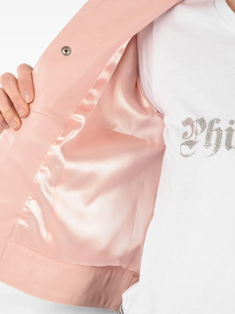 Philipp Plein Leren jack verfraaid met kristallen Roze