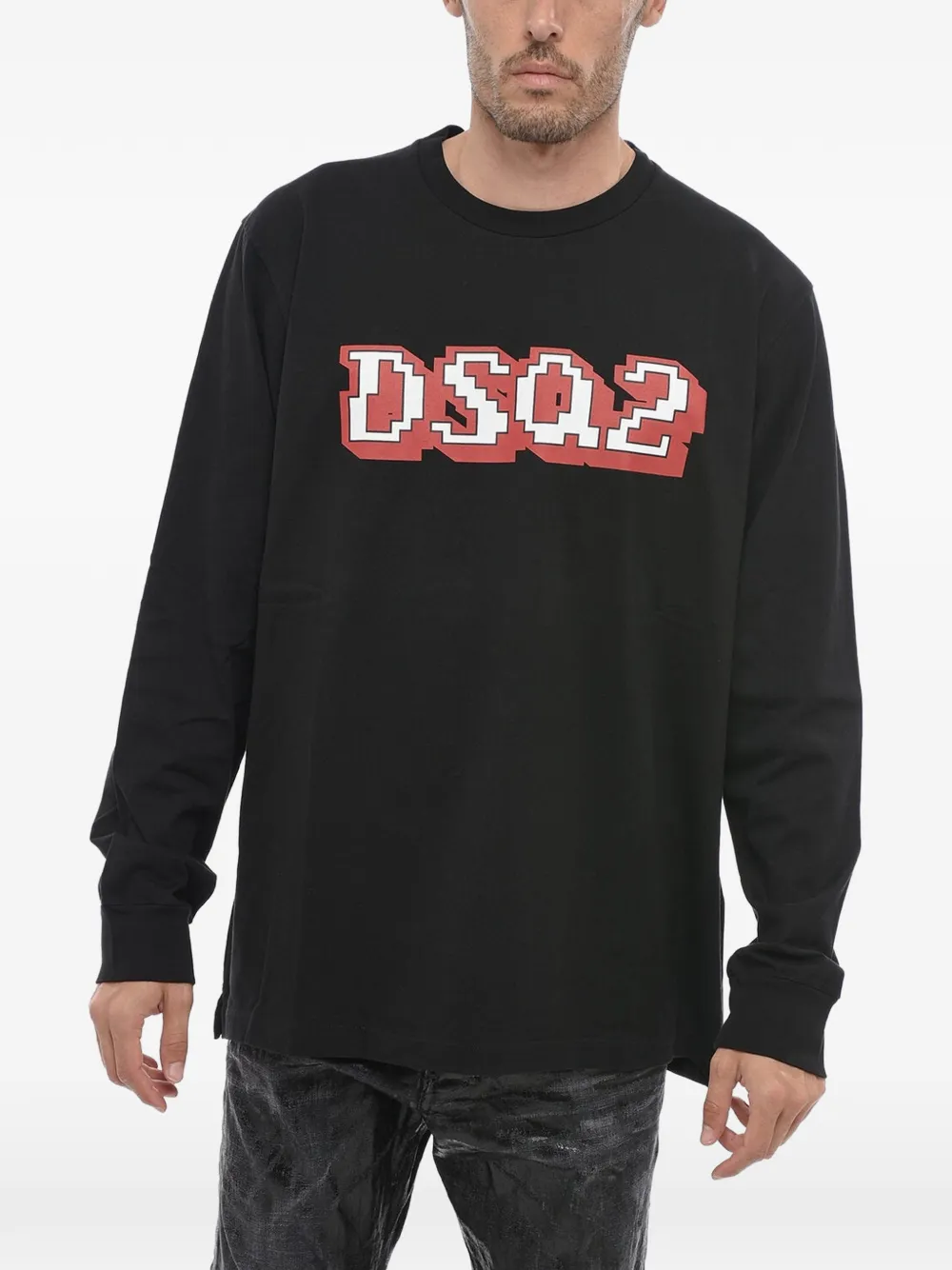 DSQUARED2 logo-print long-sleeve cotton T-shirt - Schwarz