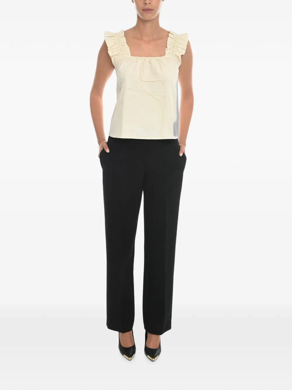 SAMSOE Blouse met ruches Beige