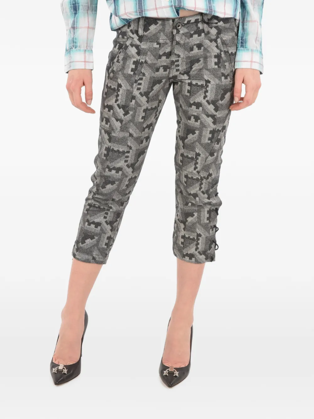 Diesel Pacquard geometric-print cropped trousers - Grey