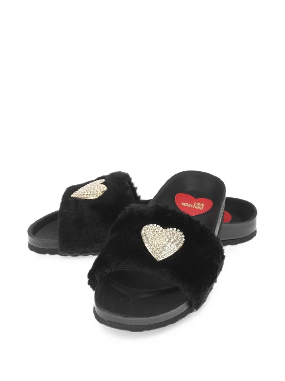 Moschino rhinestone heart-patch slides Zwart