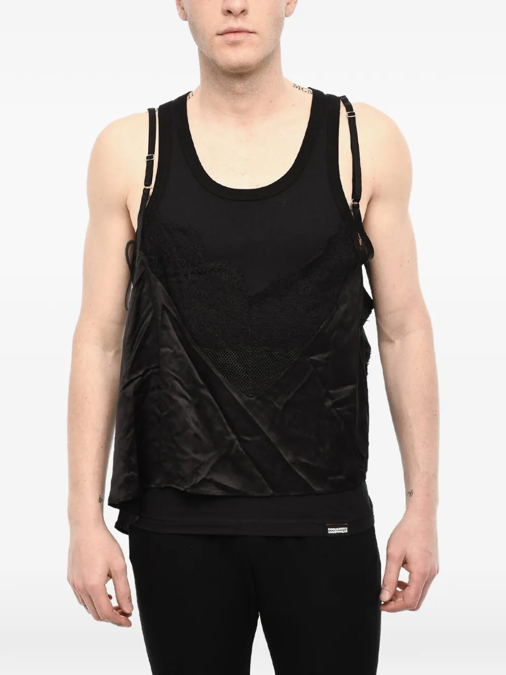 DSQUARED2 lace-trimmed layered tank top - Schwarz