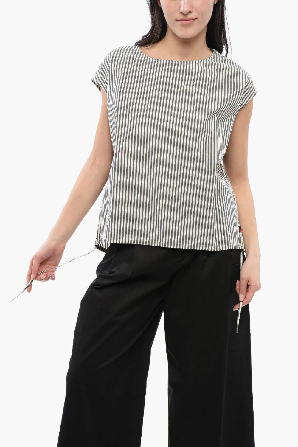 Woolrich striped drawstring-hem cotton blouse - Blau