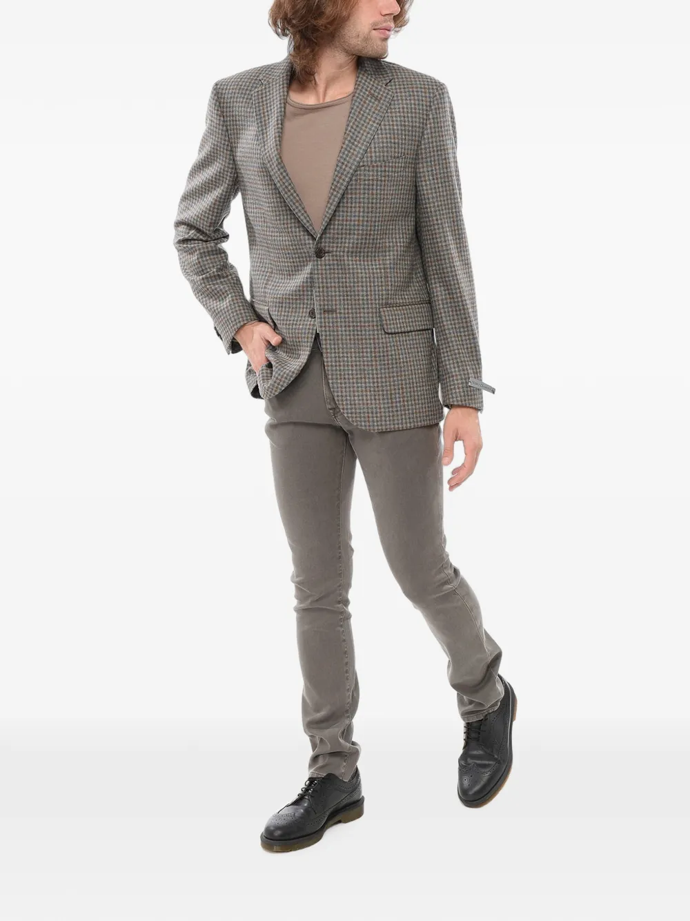 Corneliani Checked Single-breasted Wool Blazer In Neutrals