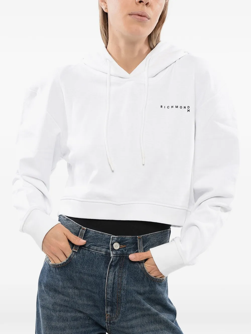 John Richmond logo-print cropped hoodie - Weiß