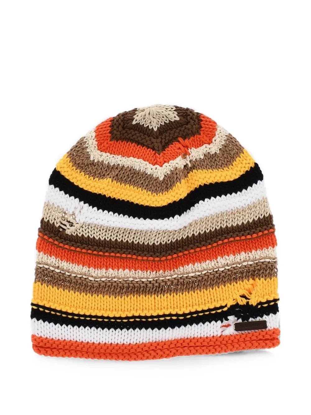 DSQUARED2 distressed striped beanie hat - Orange