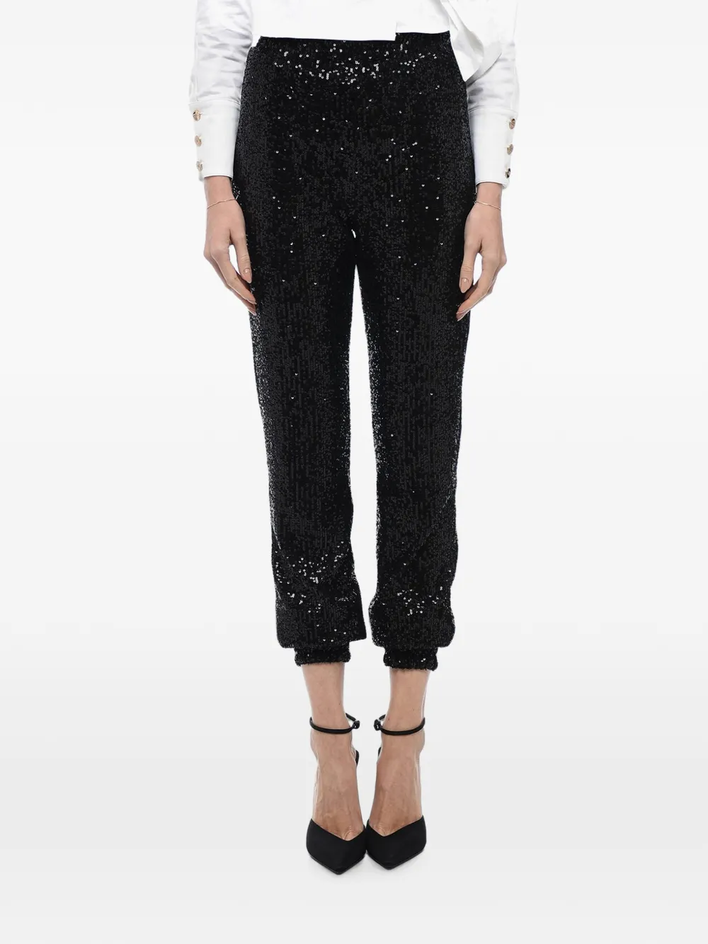 In The Mood For Love sequin-embellished cropped trousers - Schwarz