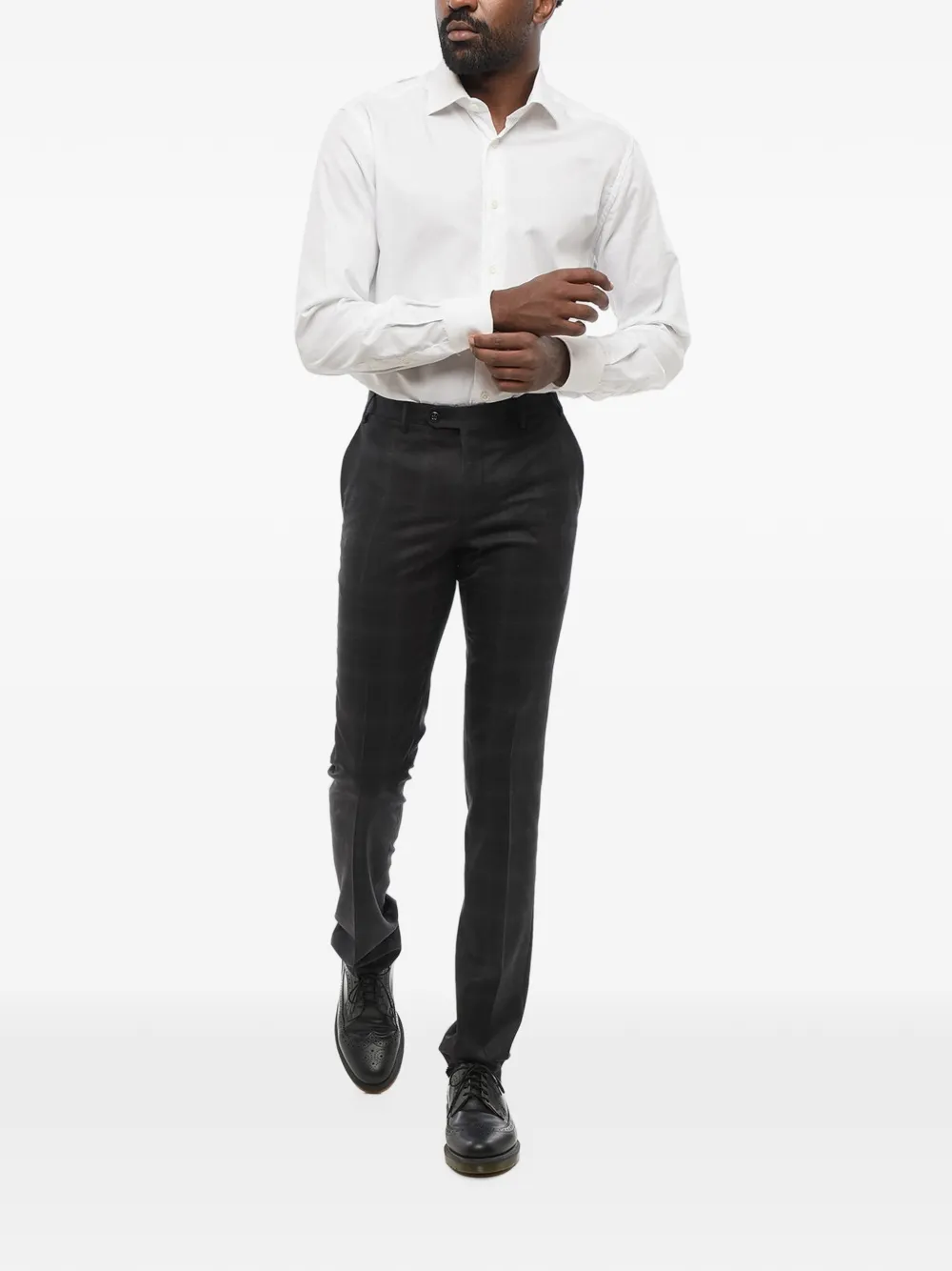 Corneliani district-check wool trousers Grijs
