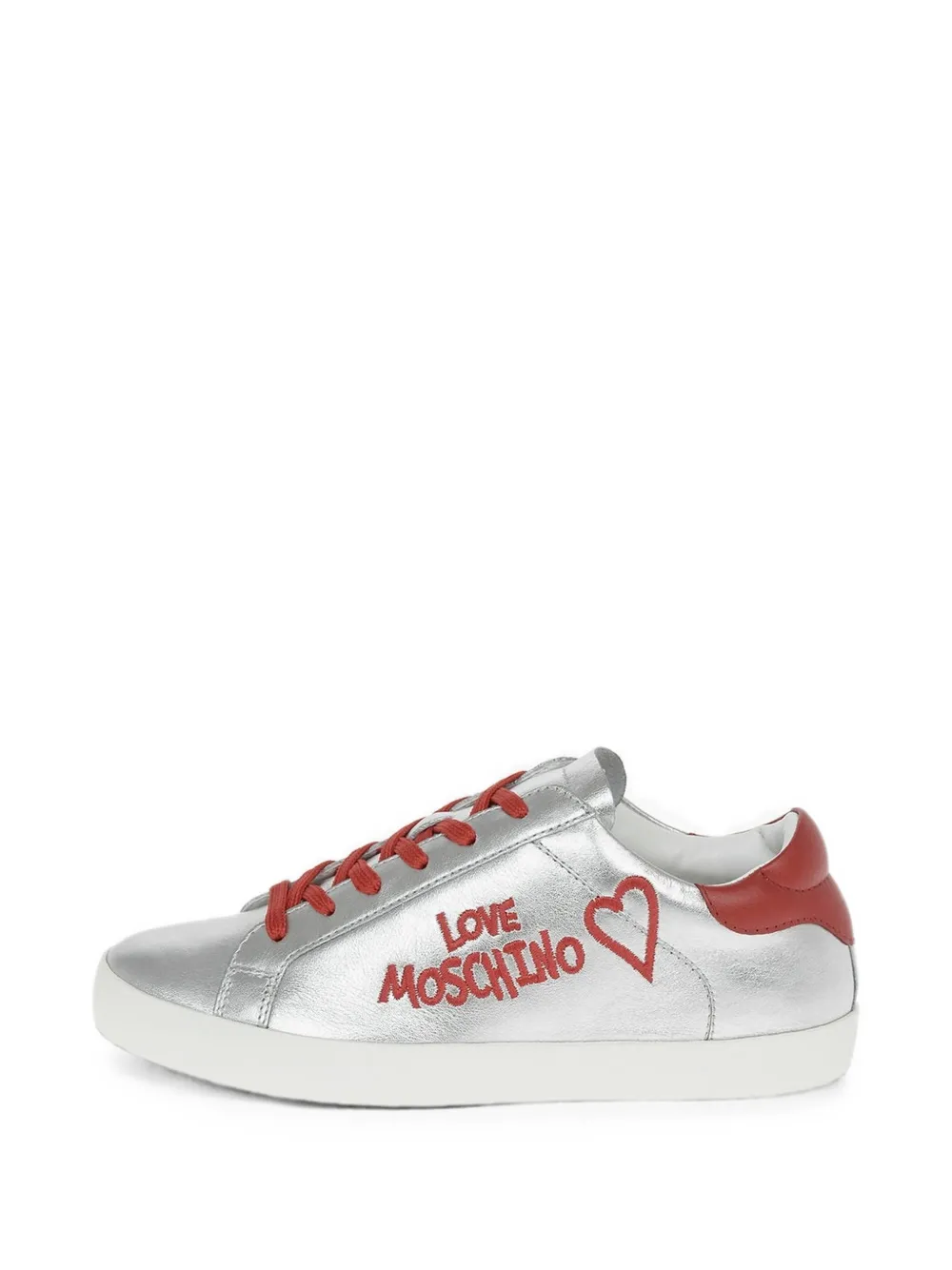 Moschino Love logo-embroidered laminated-leather sneakers Zilver
