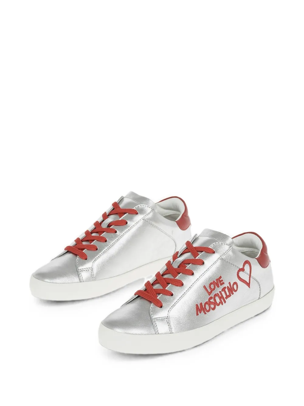 Moschino Love logo-embroidered laminated-leather sneakers Zilver