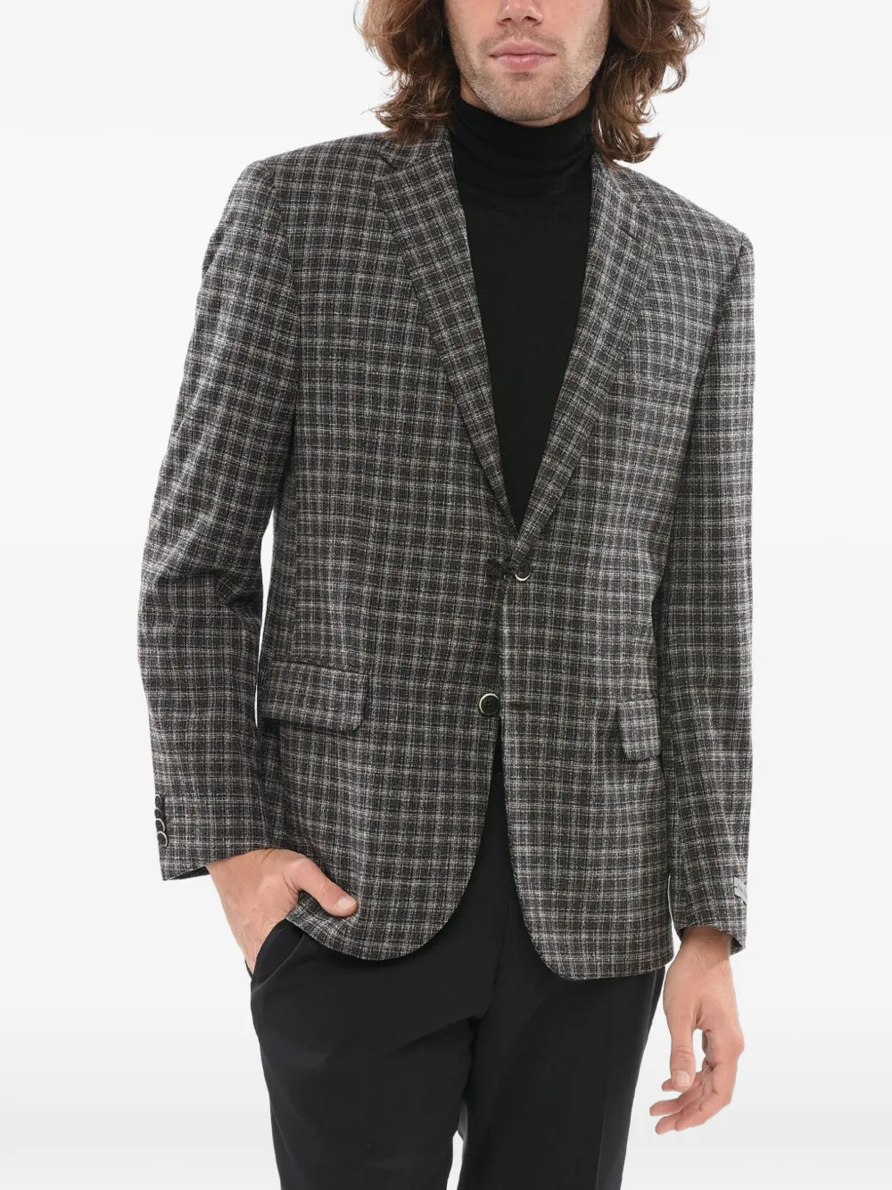 Corneliani Nino Danieli Checked Single-breasted Wool Blazer In Grey
