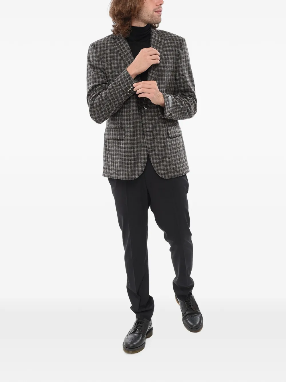 Corneliani Nino Danieli Checked Single-breasted Wool Blazer In Grey