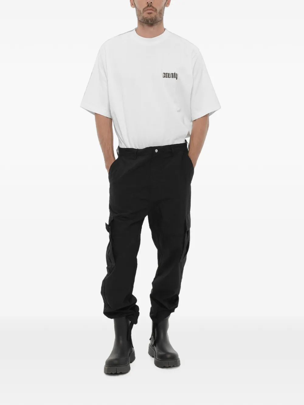 COUNTY OF MILAN Cargo broek met geborduurd logo Zwart