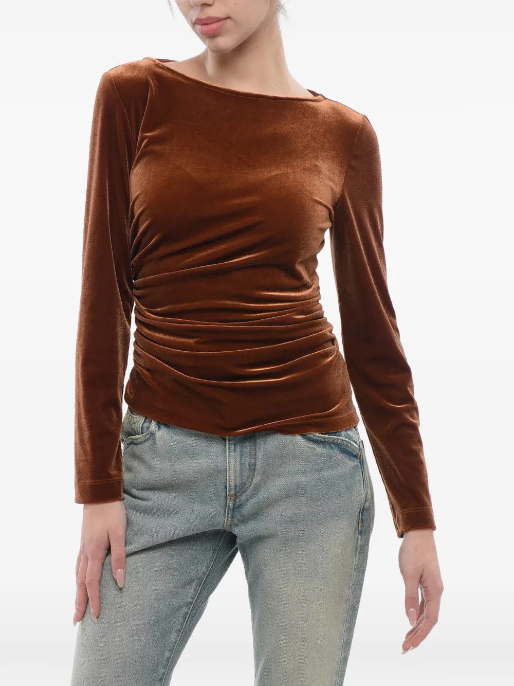 Stephan Janson draped velvet-effect long-sleeve T-shirt